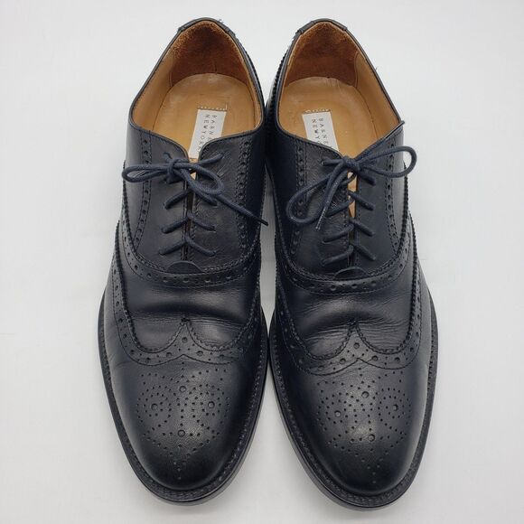 Barneys New York Shoes Men US 10 Black Wingtip Brogue Oxford Made Italy Lace Up - Picture 2 of 12